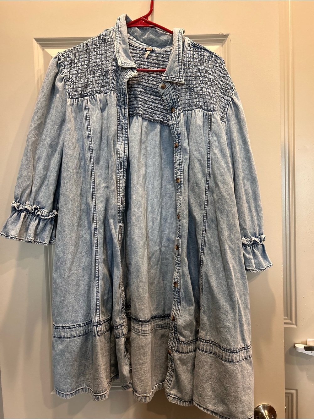 Free People light blue textured smocked denim dress